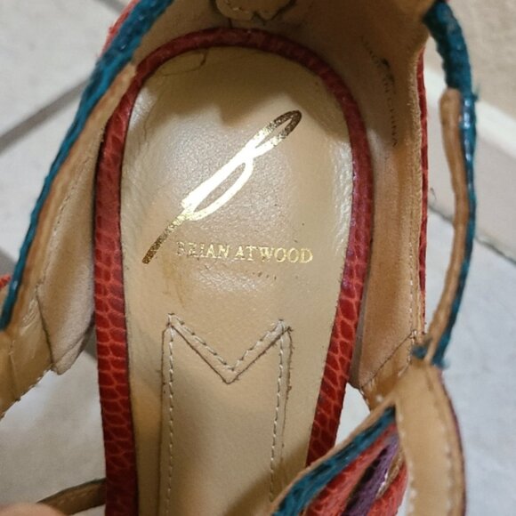 NEW NWT! BRIAN ATWOOD TIRA MARDI GRAS SNAKESKIN STILETTO SANDAL SPIKE HEELS 5.5B - Picture 7 of 8